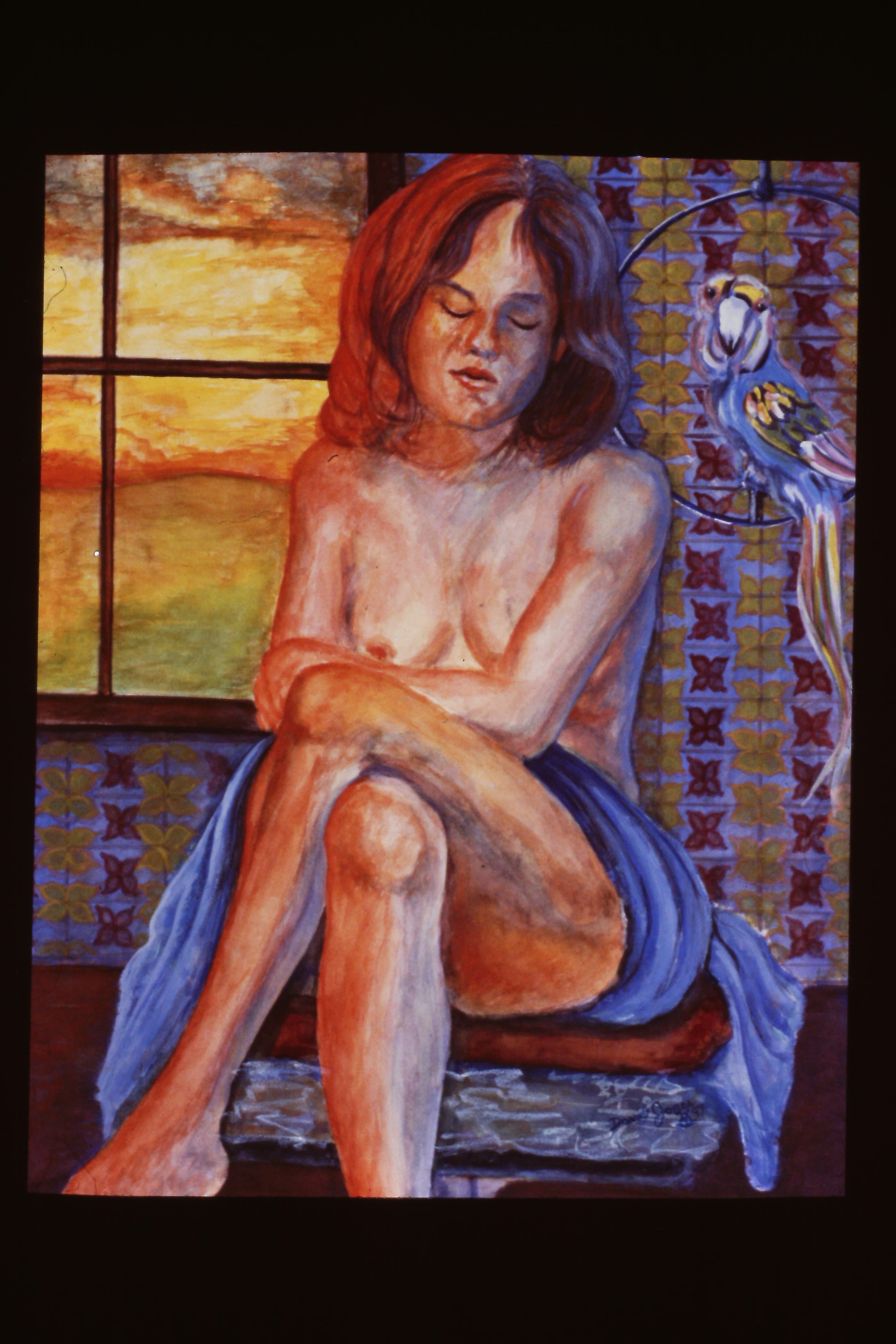 Girl Napping with Bird